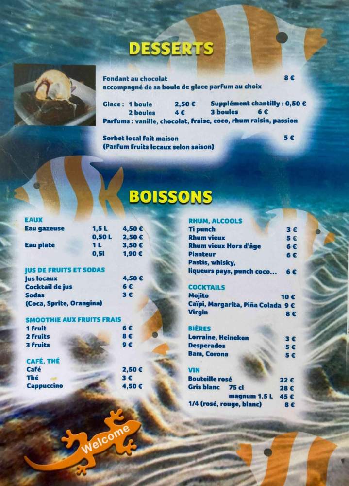 Boissons et desserts Aqua Grill Martinique